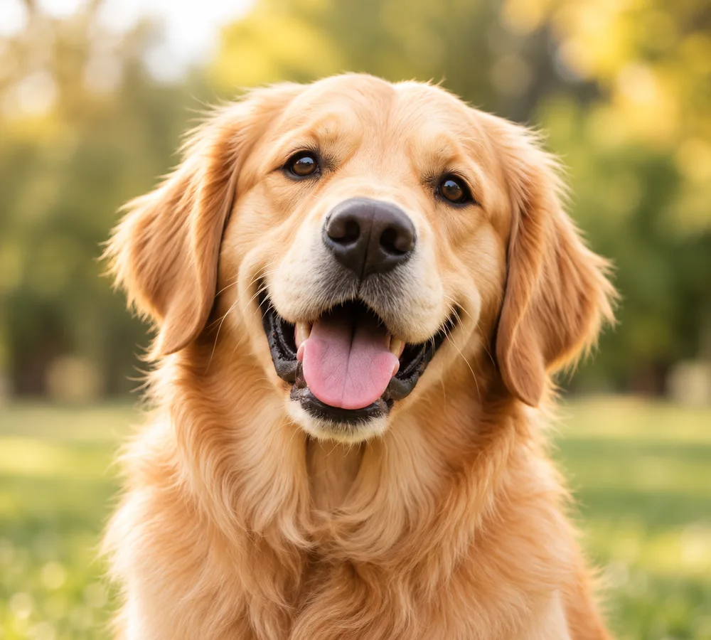 Milo, a golden retriever, in a sunny park
